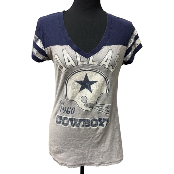 COWBOYS LEGENDS Tops - Dallas Cowboys Legends V-Neck Tee Navy Gray Vintage Style L NFL